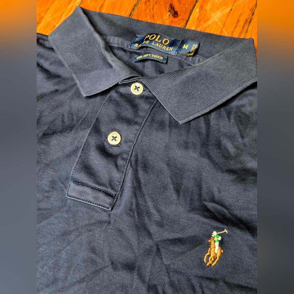 Polo Ralph Lauren Pima Soft Touch Mens Size Medium Navy Blue Polo Shirt Pony W4